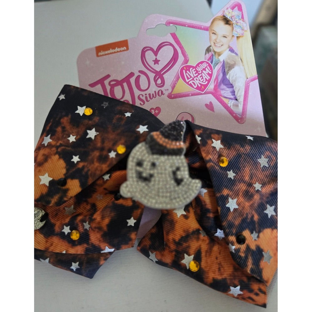 JoJo Siwa Halloween Ghost Hair Bow Orange Black Tie Dye Rhinestone Stars NWT